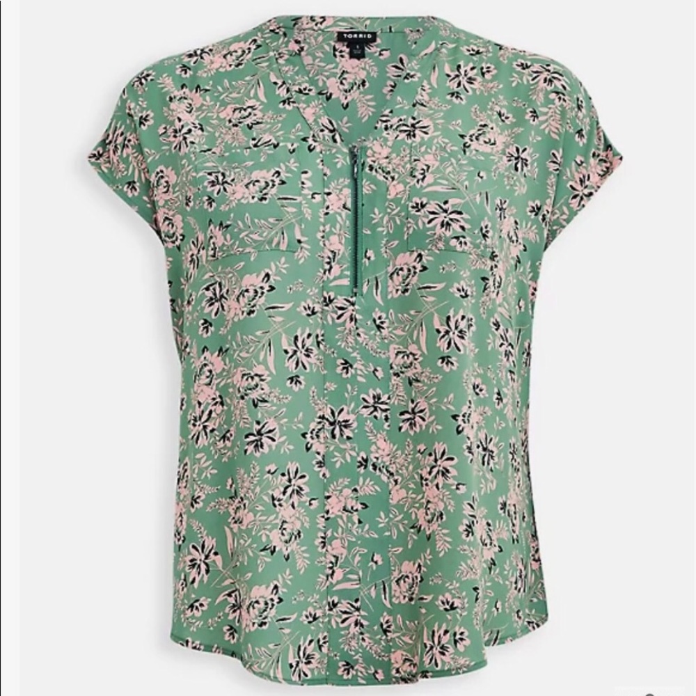 Torrid Green Floral Blouse
